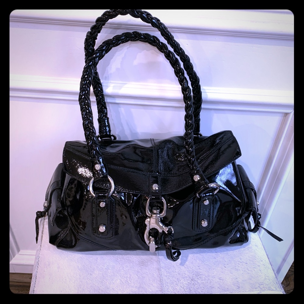NWOT black patent leather Biasia bag (Larg…